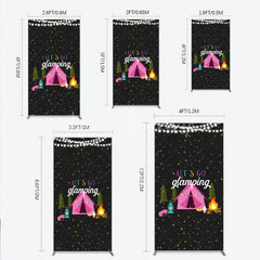 Lofaris Let’s Go Glamping Rectangleed Backdrop Pink Tent and Stars for Girls Camping Party Sleepover Photo Booth Decor