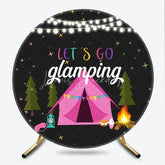 Lofaris Let’s Go Glamping Round Backdrop for Birthday Girls Sleepover Party with Tent Campfire and String Lights Decor
