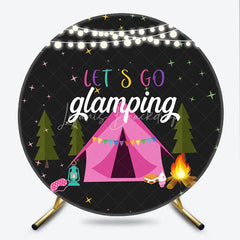 Lofaris Let’s Go Glamping Round Backdrop for Birthday Girls Sleepover Party with Tent Campfire and String Lights Decor