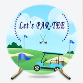 Lofaris Let’s Par Tee Golf Themed Birthday Round Backdrop Fun Sports Party for Him Green Course Photo Prop Decor