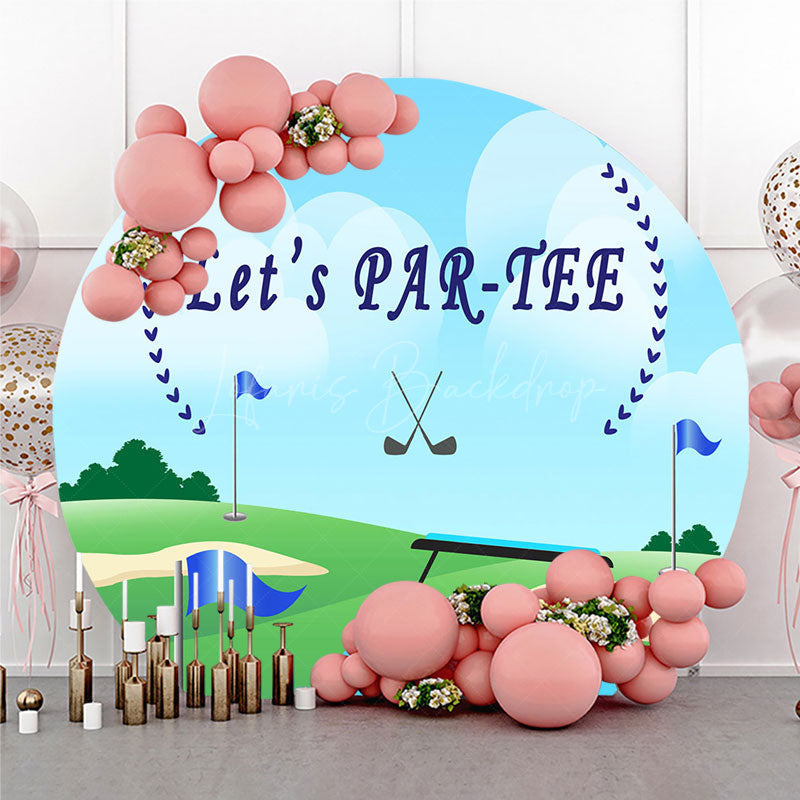 Lofaris Let’s Par Tee Golf Themed Birthday Round Backdrop Fun Sports Party for Him Green Course Photo Prop Decor