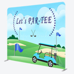 Lofaris Let’s Par-Tee Golf Themed Square Tension Backdrop Fun Sports Party for Him Green Course Photo Prop Decor