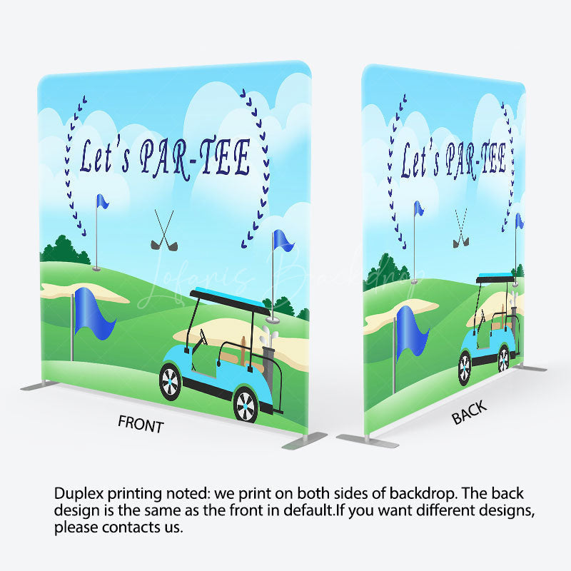 Lofaris Let’s Par-Tee Golf Themed Square Tension Backdrop Fun Sports Party for Him Green Course Photo Prop Decor