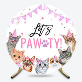 Lofaris Lets Pawty Cute Cats Ribbons Round Birthday Backdrop