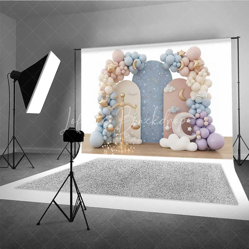 Lofaris Libra Zodiac Photography Backdrop Gold Scales and Pastel Clouds Birthday Party Background