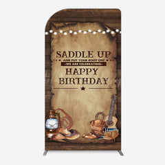 Lofaris Lighed Retro Brown Cowboy Birthday Arch Backdrop