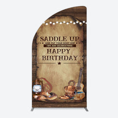 Lofaris Lighed Retro Brown Cowboy Birthday Arch Backdrop