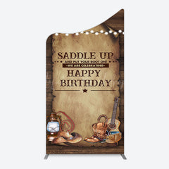 Lofaris Lighed Retro Brown Cowboy Birthday Arch Backdrop