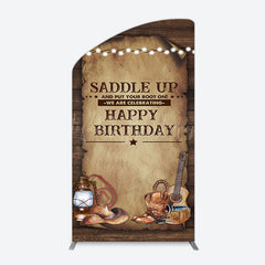 Lofaris Lighed Retro Brown Cowboy Birthday Arch Backdrop