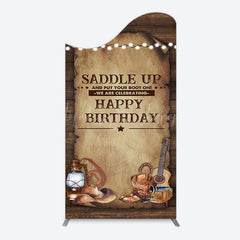 Lofaris Lighed Retro Brown Cowboy Birthday Arch Backdrop