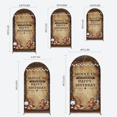 Lofaris Lighed Retro Brown Cowboy Birthday Arch Backdrop