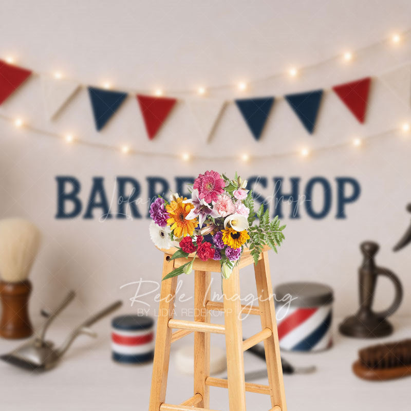 Lofaris Light Barber Shop Baby Boy Cake Smash Photo Backdrop