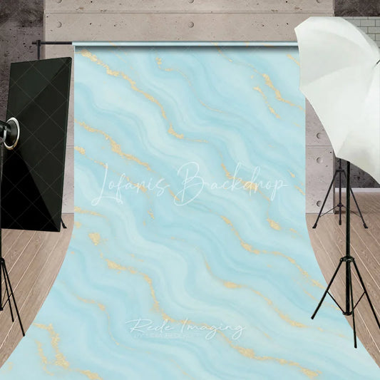 Lofaris Light Blue and Gold Glitter Wavy Sweep Backdrop Abstract Marble Texture Photography