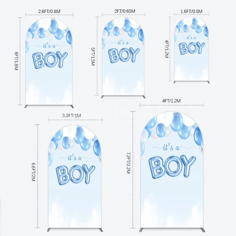 Lofaris Light Blue and White Balloons It’s a Boy Round Top Arch Backdrop Baby Shower Gender Reveal Party Decoration