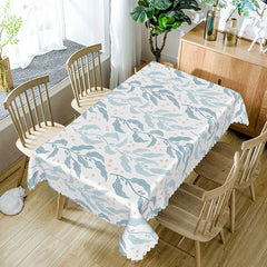Lofaris Light Blue and White Botanical Leaf Rectangle Tablecloth for Serene Modern Spring Dining Decor