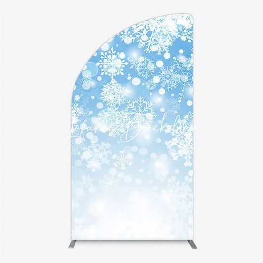 Lofaris Light Blue and White Snowflake Bokeh Winter Half Moon Arch Backdrop Dreamy Festive Holiday Party Decor
