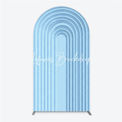 Lofaris Light Blue Geometric Layered Round Top Arch Backdrop Modern Minimalist Design Decor