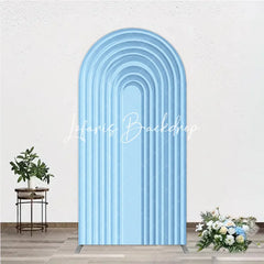 Lofaris Light Blue Geometric Layered Round Top Arch Backdrop Modern Minimalist Design Decor