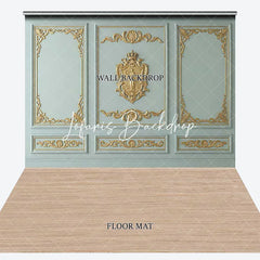 Lofaris Light Blue-Green and Gold Ornate Royal Crest Combo Set Backdrop Classic Elegant Photography Studio Prop