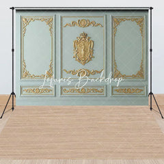 Lofaris Light Blue-Green and Gold Ornate Royal Crest Combo Set Backdrop Classic Elegant Photography Studio Prop