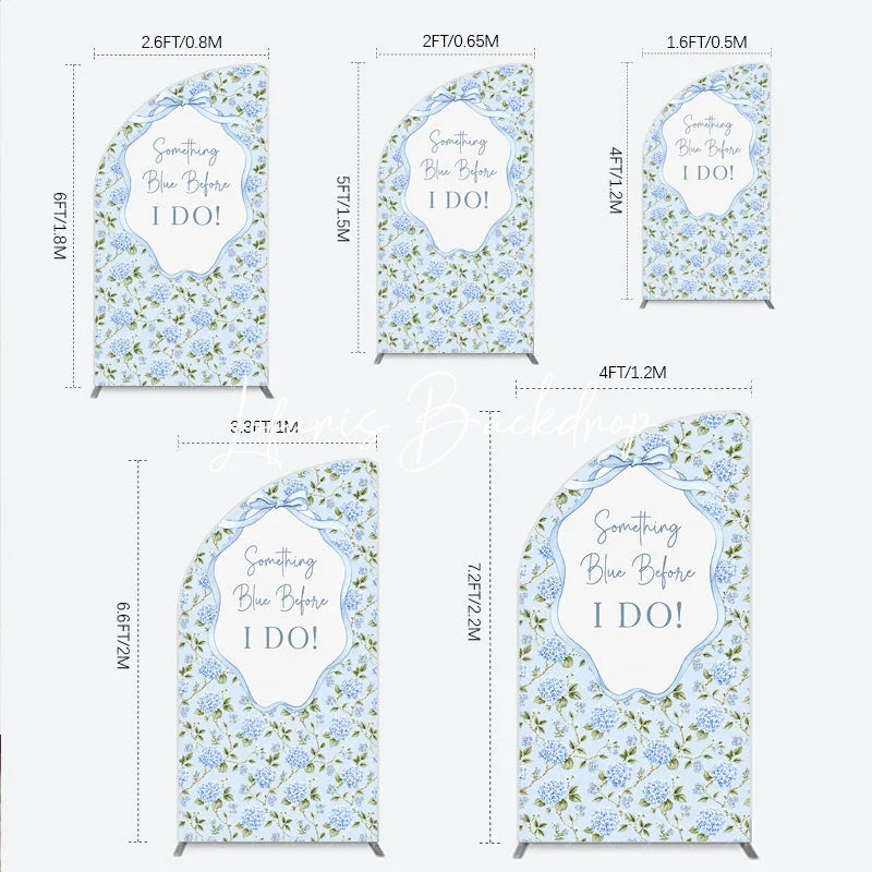 Lofaris Light Blue Hydrangea Floral Something Before I Do Half Moon Arch Backdrop Elegant Wedding Decor