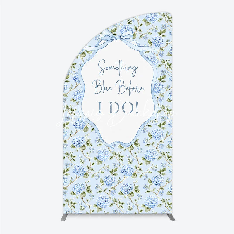 Lofaris Light Blue Hydrangea Floral Something Before I Do Half Moon Arch Backdrop Elegant Wedding Decor
