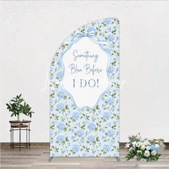 Lofaris Light Blue Hydrangea Floral Something Before I Do Half Moon Arch Backdrop Elegant Wedding Decor
