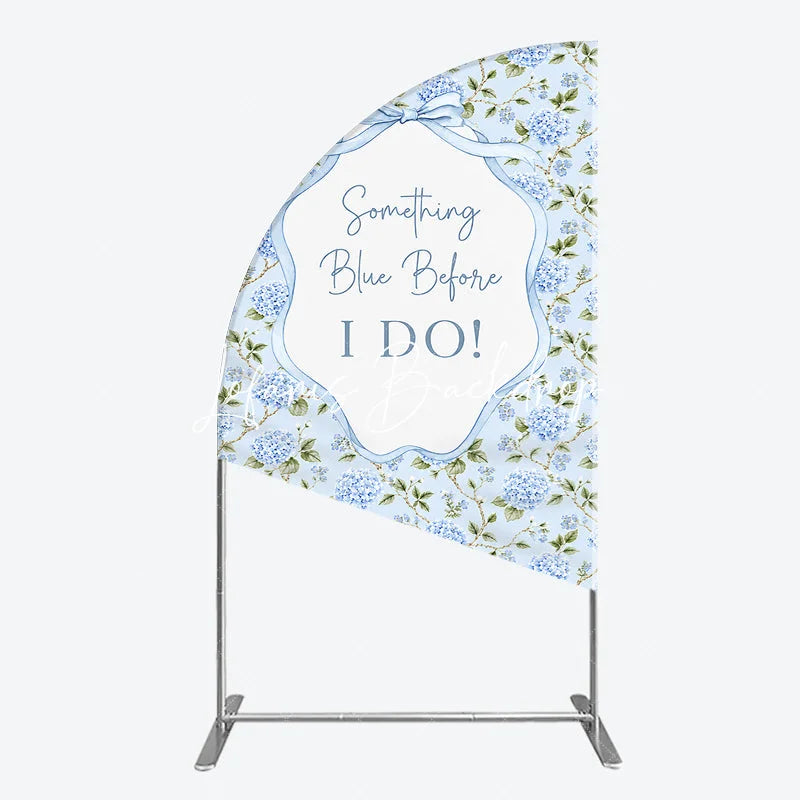 Lofaris Light Blue Hydrangea Floral Something Before I Do Half Moon Arch Backdrop Elegant Wedding Decor