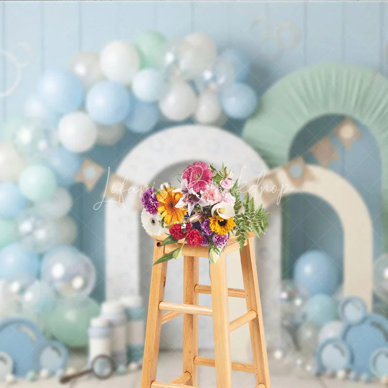 Lofaris Light Blue Pastel Balloons and Bubble Theme Photography Backdrop Arch Props Baby Shower First Birthday Decor