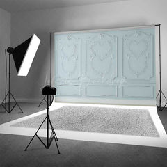 Lofaris Light Blue Wall Photography Backdrop with Heart Shaped Wreaths and Butterflies Romantic Studio Photo Prop