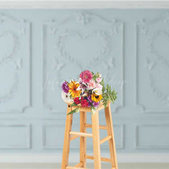 Lofaris Light Blue Wall Photography Backdrop with Heart Shaped Wreaths and Butterflies Romantic Studio Photo Prop