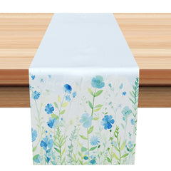 Lofaris Light Blue Wildflower Spring Table Runner Fresh and Sweet Botanical Design Easter or Garden Party Decoration