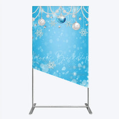 Lofaris Light Blue Winter Wonderland Rectangle Arch Backdrop with Silver Ornaments Pearl Garlands and Sparkling Snowflakes