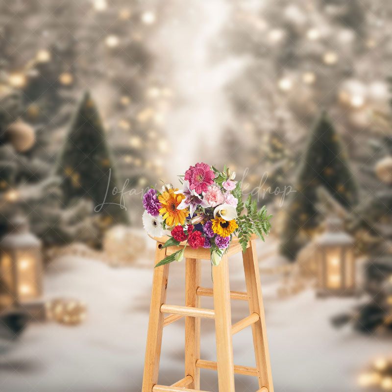 Lofaris Light Bokeh Pine Tree Forest Path Christmas Backdrop