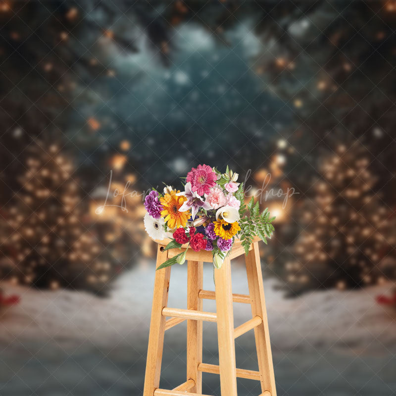 Lofaris Light Bokeh Snowy Path Winter Christmas Backdrop