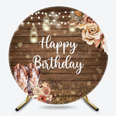 Lofaris Light Floral Cowgirl Wooded Round Birthday Backdrop