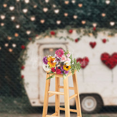 Lofaris Light Forest Retro Motorhome Valentines Day Backdrop