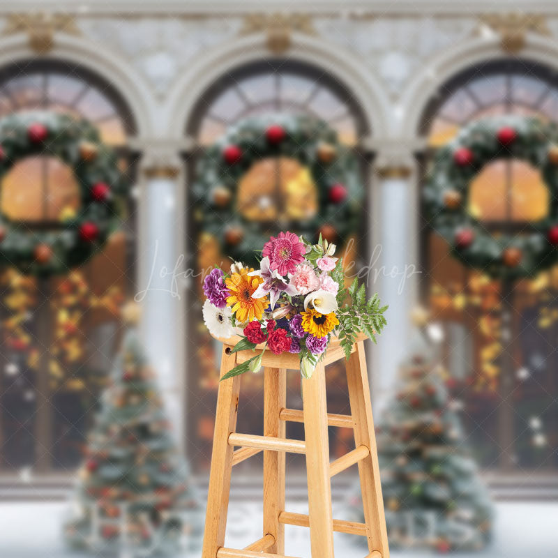 Lofaris Light Glitter Wreath Tree Window Christmas Backdrop