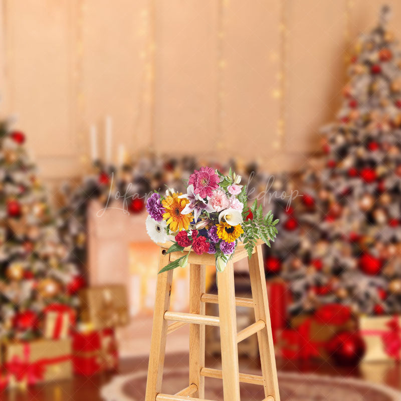 Lofaris Light Glitter Xmas Tree Fireplace Christmas Backdrop