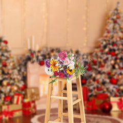 Lofaris Light Glitter Xmas Tree Fireplace Christmas Backdrop