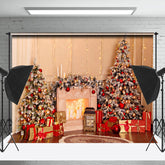 Lofaris Light Glitter Xmas Tree Fireplace Christmas Backdrop