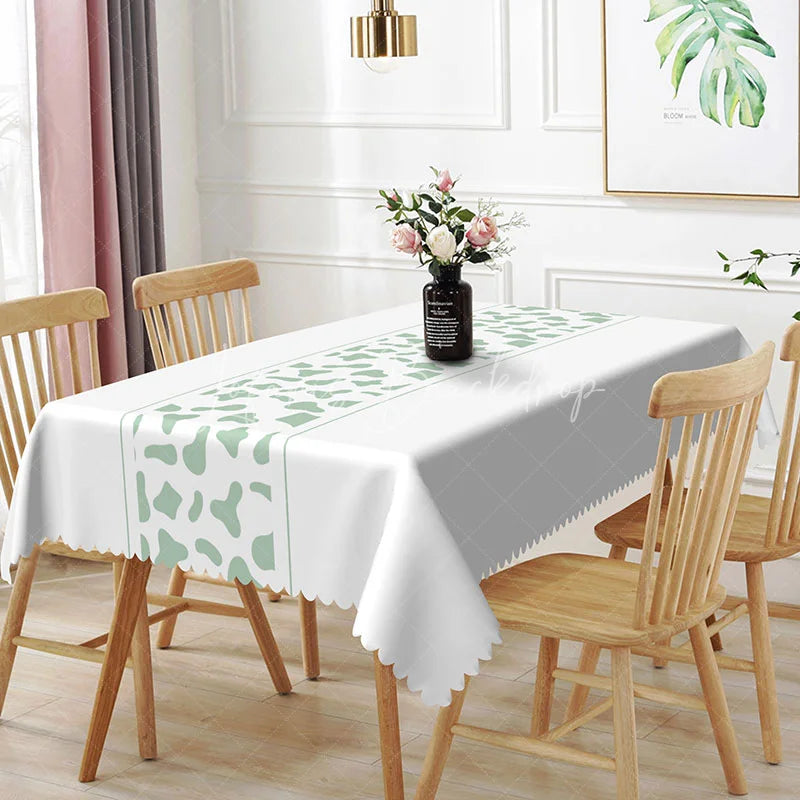 Lofaris Light Green Abstract Animal Print Rectangle Tablecloth Minimalist Spot Pattern Kitchen Dining Table Cover for Home