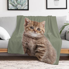 Lofaris Light Green Custom Pet Photo Name Blanket For Gift