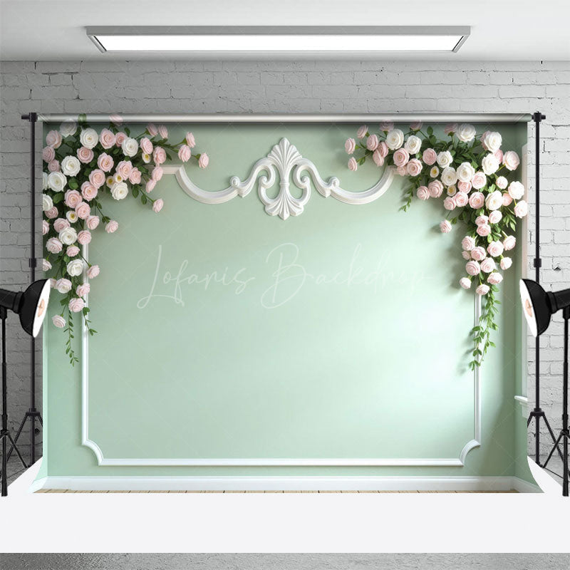 Lofaris Light Green Floral Accent Wall Wedding Photo Backdrop