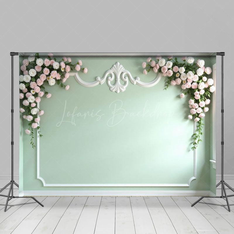 Lofaris Light Green Floral Accent Wall Wedding Photo Backdrop