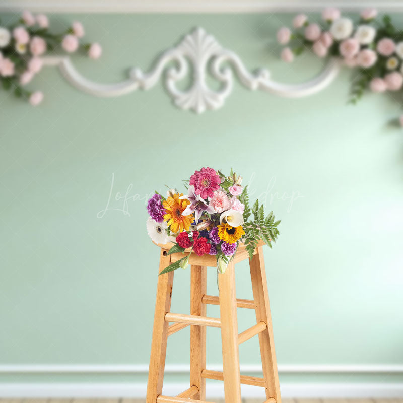 Lofaris Light Green Floral Accent Wall Wedding Photo Backdrop