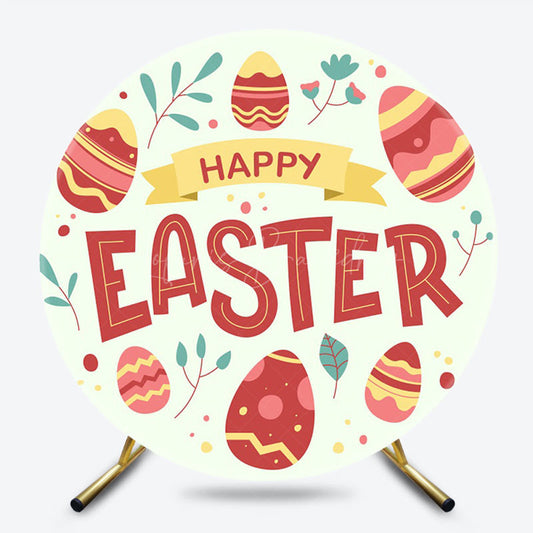 Lofaris Light Green Red Eggs Round Happy Easter Backdrop
