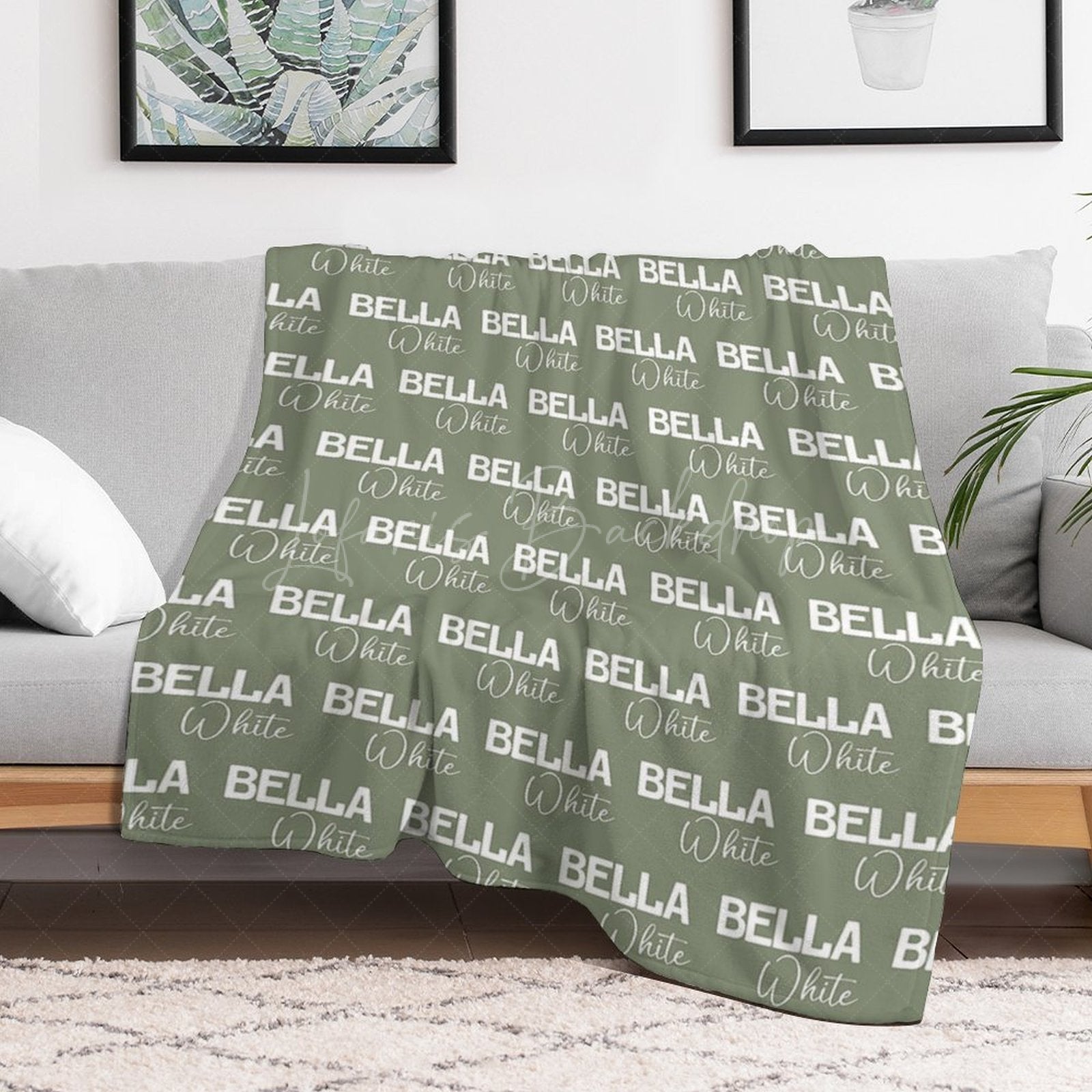 Lofaris Light Green Step And Repeat Custom Name Blanket