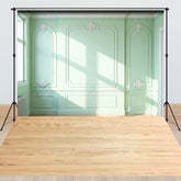 Lofaris Light Green Wall Wood Grain Floor Combo Set Backdrop