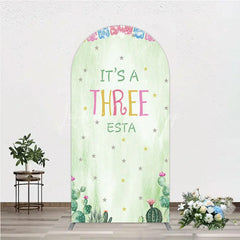 Lofaris Light Green Watercolor Mexican Fiesta Round Top Arch Backdrop It’s a Three Birthday Party with Cactus and Papel Picado